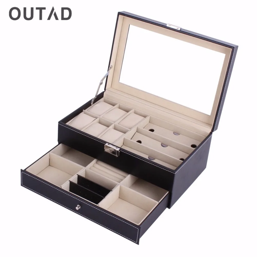 

Leather Acrylic Top Double Layers Jewelry Watch Box Casket Storage Big Capacity Slot Multifunctional Case Container Boxes