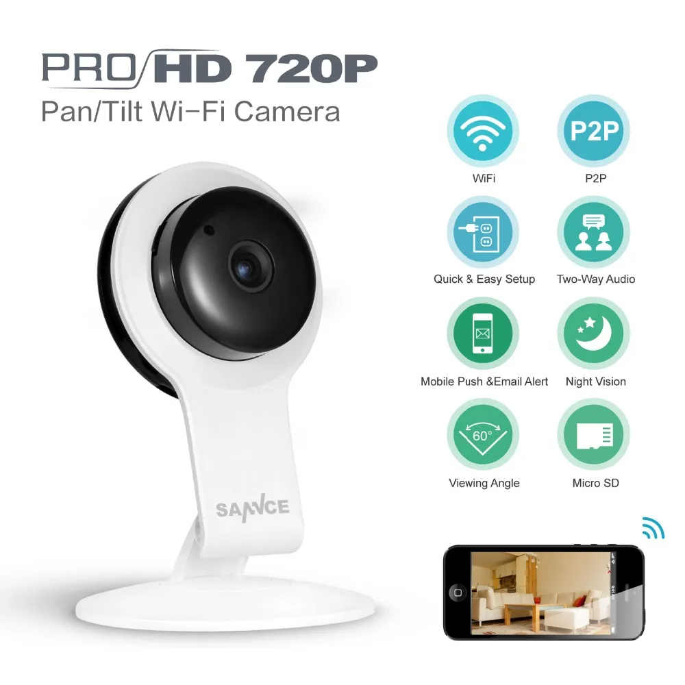 SANNCE New IP Camera WIFI 720P Home Security Surveillance System Onvif P2P Phone Remote 1.0MP Wireless Video Surveillance Camera
