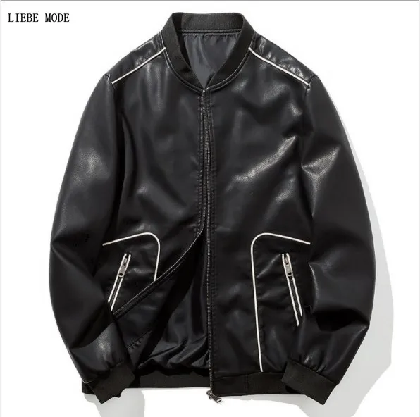 

2019 New Spring Autumn Korean Fashion Stand Collar Pu Leather Jacket Motorcycle Men Faux Leather Moto Biker Coat Bomber Jacket