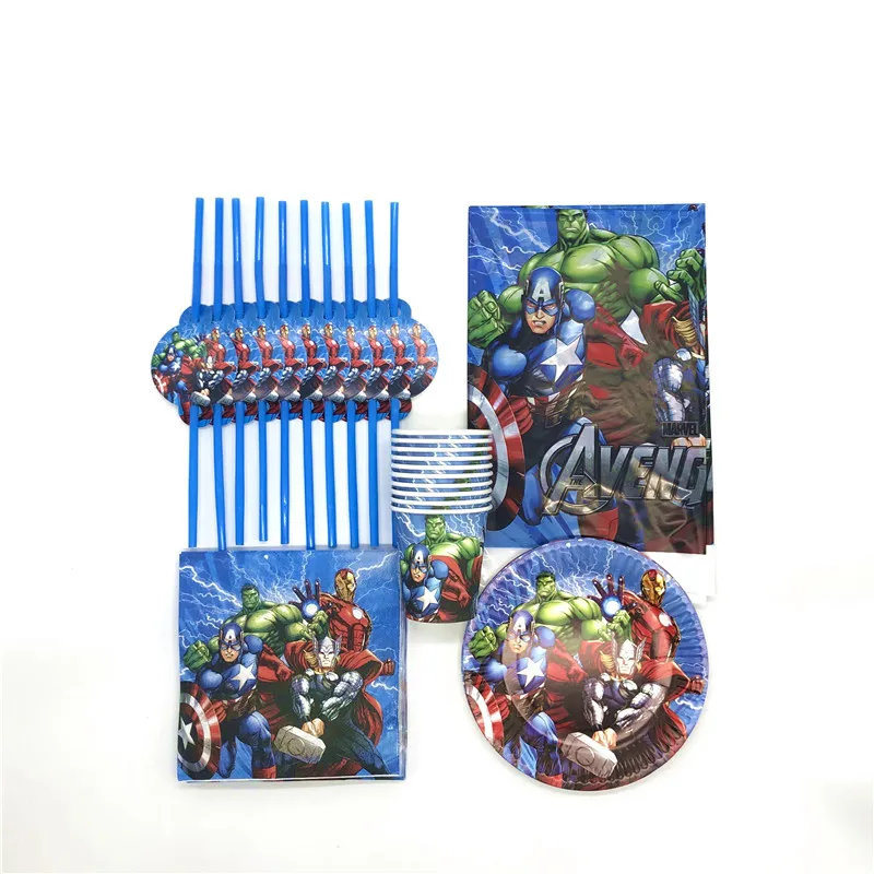 

Avengers Theme 81Pcs/Lot Baby Boy Birthday Party Disposable Paper Cup+Plate+Straw+Napkin+Tablecloth Wedding Decoration Supply