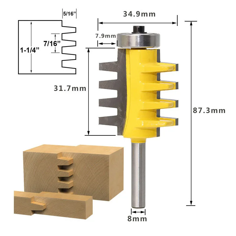 8mm Shank Rail Reversible Finger Joint Glue Router Bit Cone Tenon Woodwork Cutter Power Tools