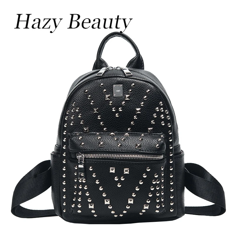 Hazy beauty New punk design font b women b font pu leather font b backpack b