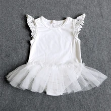 Cute Cotton Baby Girl Body Suit Flying Angel White Lace Tutu Skirt Newborn Infant Summer Rompers Baby Clothes Wear 3-24M