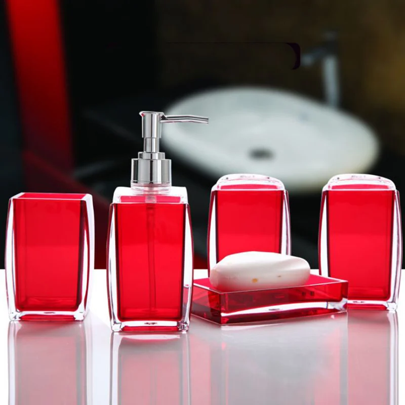 BAISPO аксессуары для ванной мытье полоскание костюм Товары для ванной простой высокое качество акрил шампунь хранения 5 шт. наборы - Цвет: red