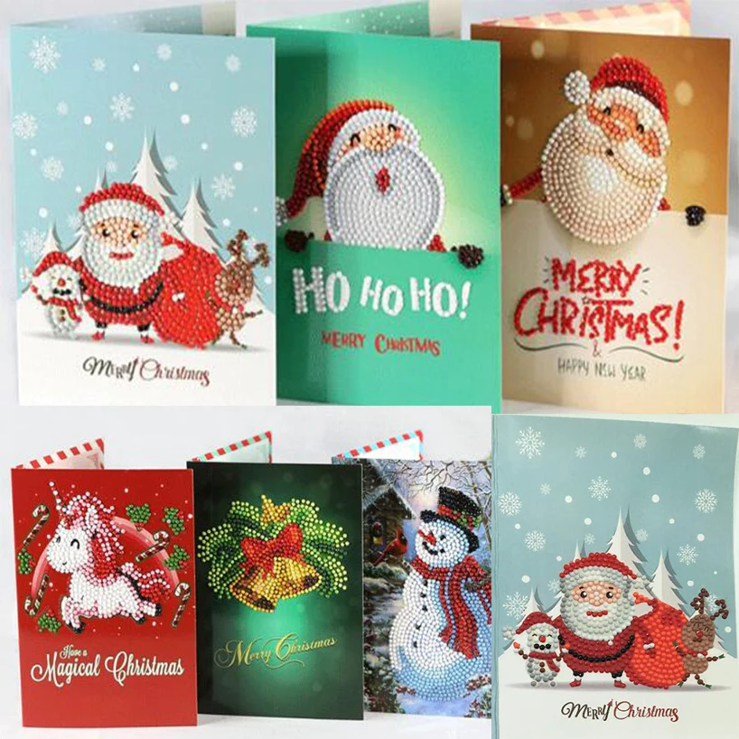 8pcs 5D DIY Diamond Painting Cartoon Paper Greeting Postcards Craft