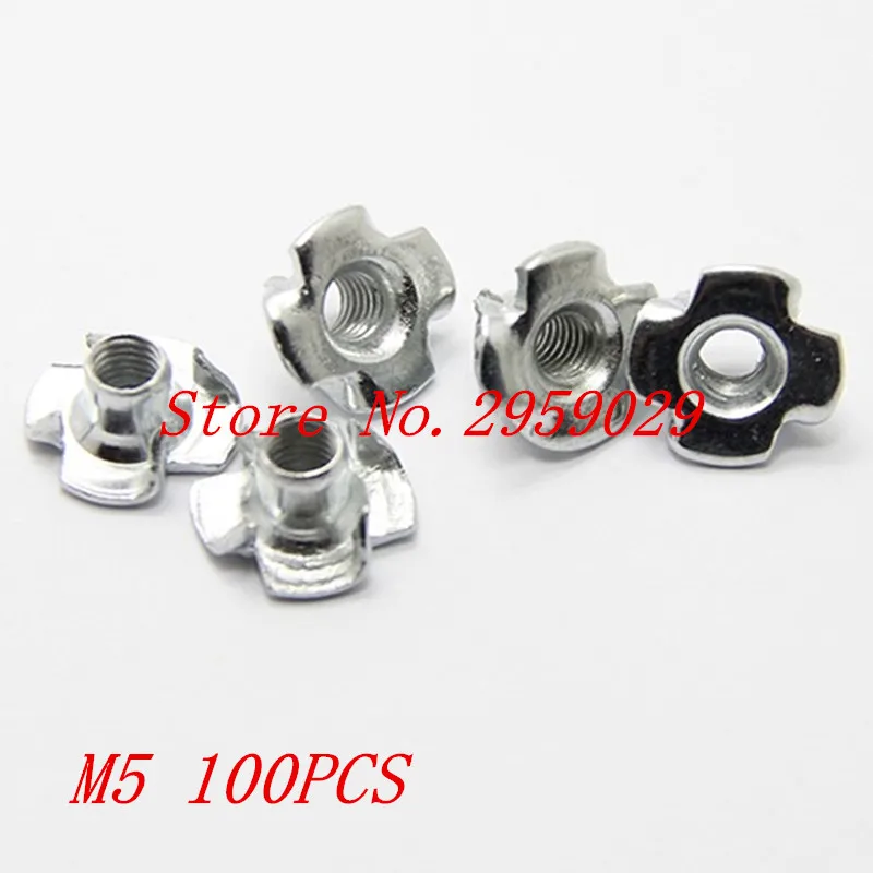 100pcs/lot M5 Captive T Nuts Pronged Tee Nuts Blind Nuts Zinc Plated