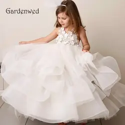 Gardenwed 2019 длинное бальное платье Белые Платья с цветочным узором для девочек свадеб платья первого причастия Девочек Пышные Платья