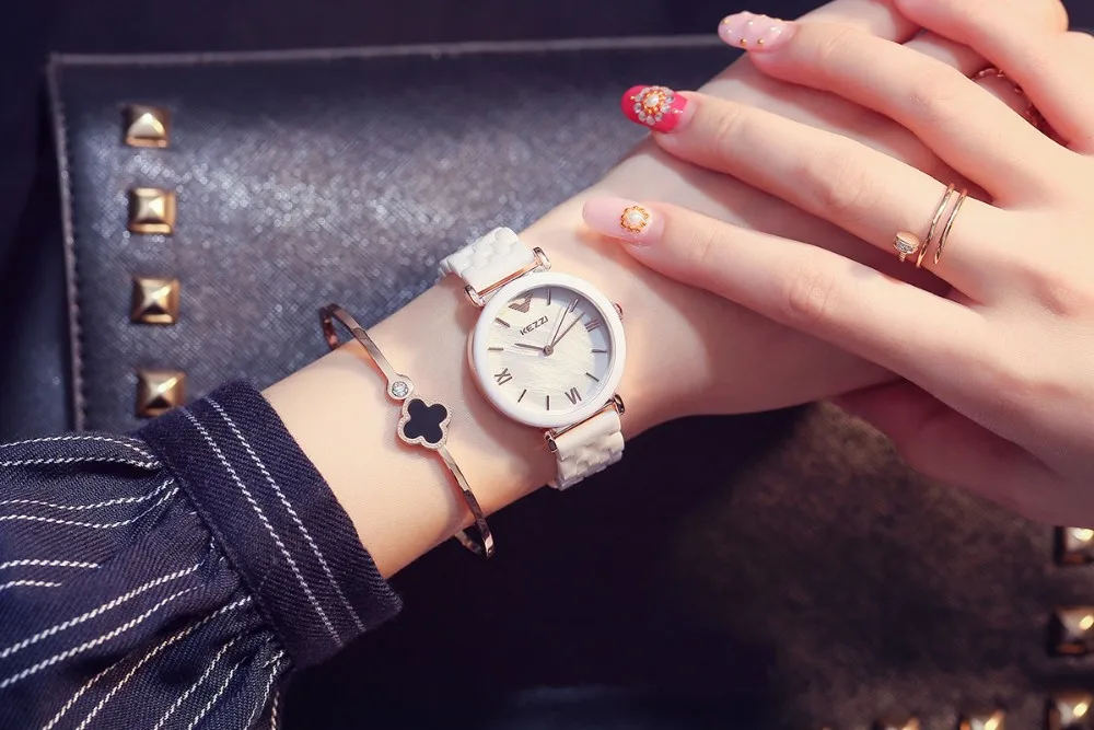 Kezzi женские кварцевые часы водонепроницаемые белые керамические часы люксовый бренд платье наручные часы для дам relogio feminino