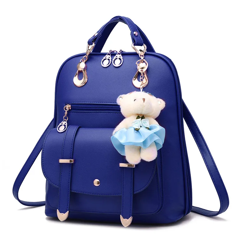 Модный женский кожаный рюкзак с подвеской в виде медведя из искусственной кожи, школьные сумки для молодых девушек, женский рюкзак, Дамский рюкзак