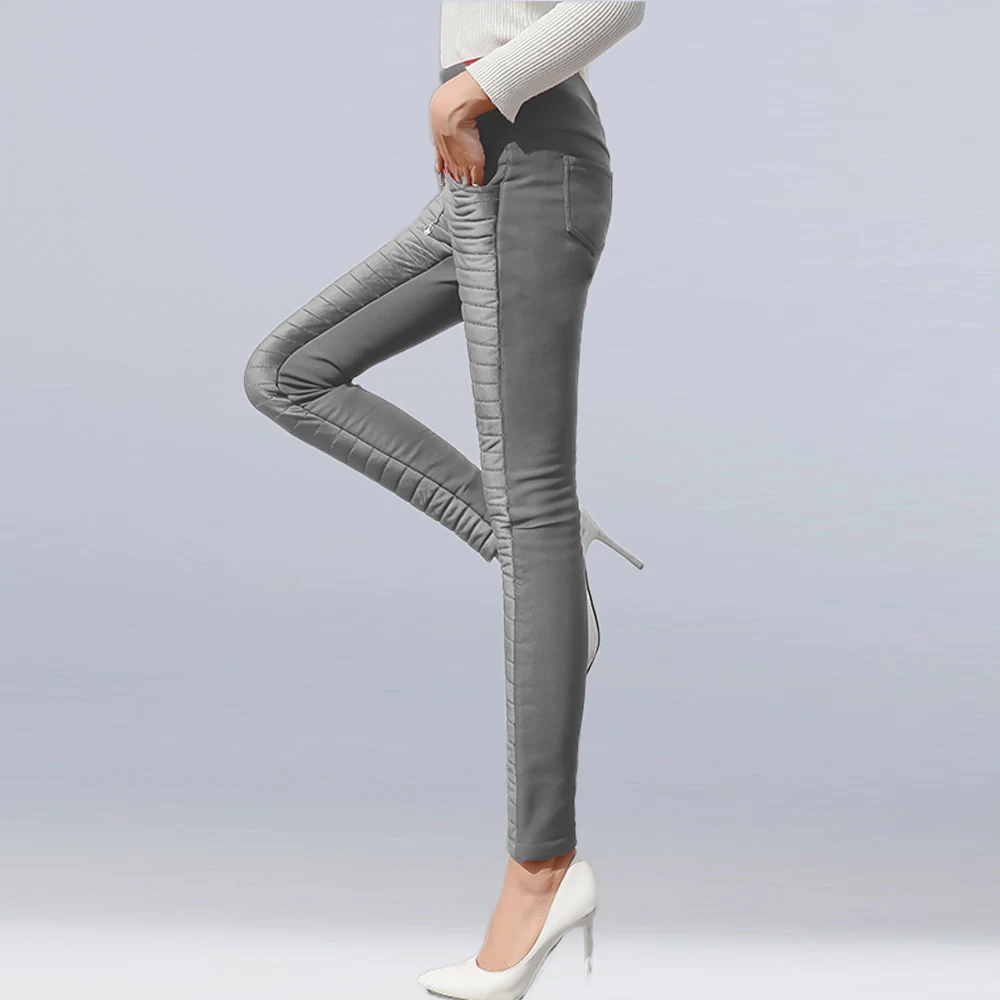 Koop Herfst en winter vrouwen plus fluwelen dikke down broek mode slanke elastische hoge taille warme broek comfortabel wilde potlood broek