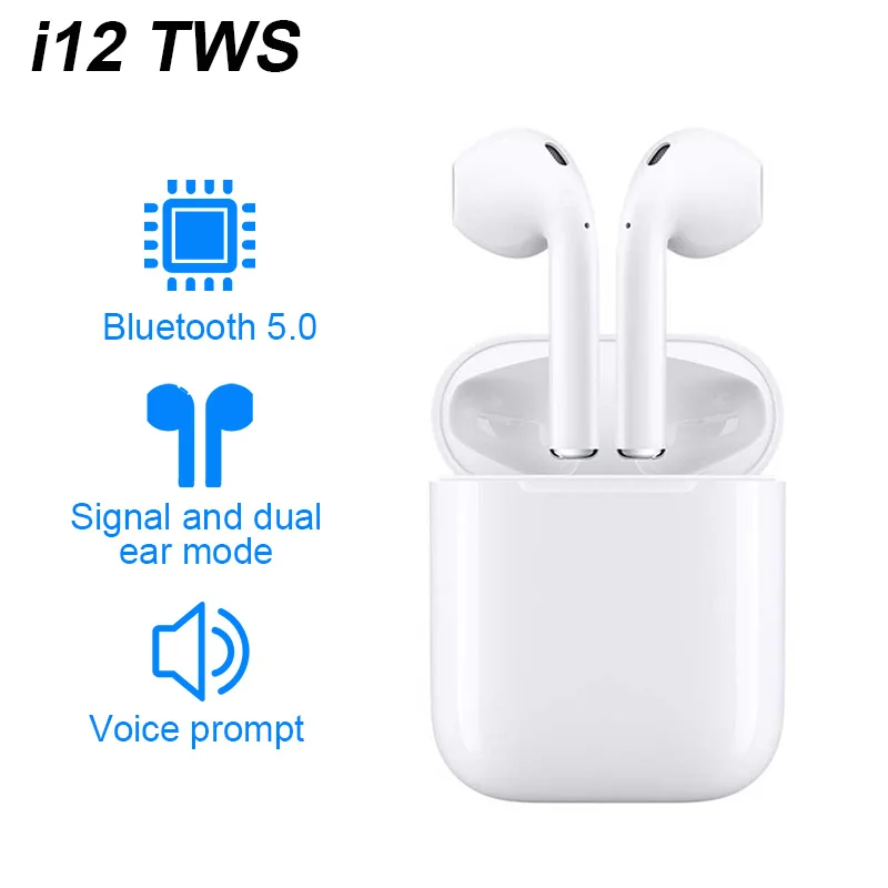 

i12 tws Bluetooth Earphone Wireless earphones Touch control Earbuds 3D Surround Sound & Charging case for iPhone Android phone