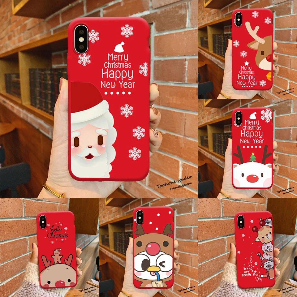 Merry Christmas New Year Santa Claus Deer phone Case For iphone Xs Max Xr X 10 8 7 6 6s Plus 5 s SE Soft TPU Silicone Red Cover |