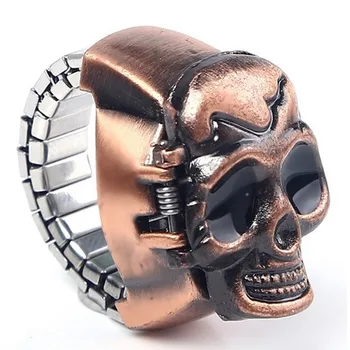 

Fashion Unisex Retro Finger Skull Ring Watch Clamshell Watch Stainless Steel Band Features Analog horloges Alloy Watches B50