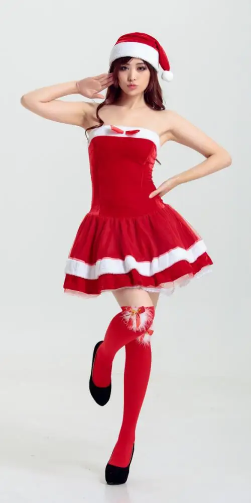 New Christmas Dress Mother Daughter Match Clothes Red Velvet Sexy Dresses for Mom and Girl Christmas Costumes Party Wears Suit