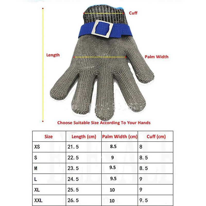  Stainless Steel Chainmail Cut Resistant Gloves, Food Safe,  Kitchen Restaurant Chicken Long Safety Work Gloves (Size : 1PCS/L) : Tools  & Home Improvement