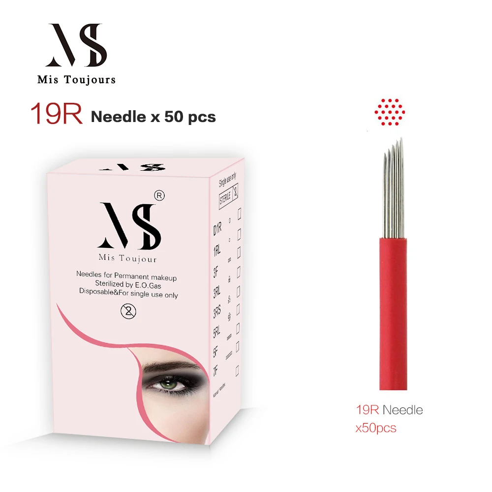 

50pcs/box 19R Round Bevel Microblading Needle For Fogging Eyebrows Micropigmentation Fast Coloring Tebori Tattoo Blades