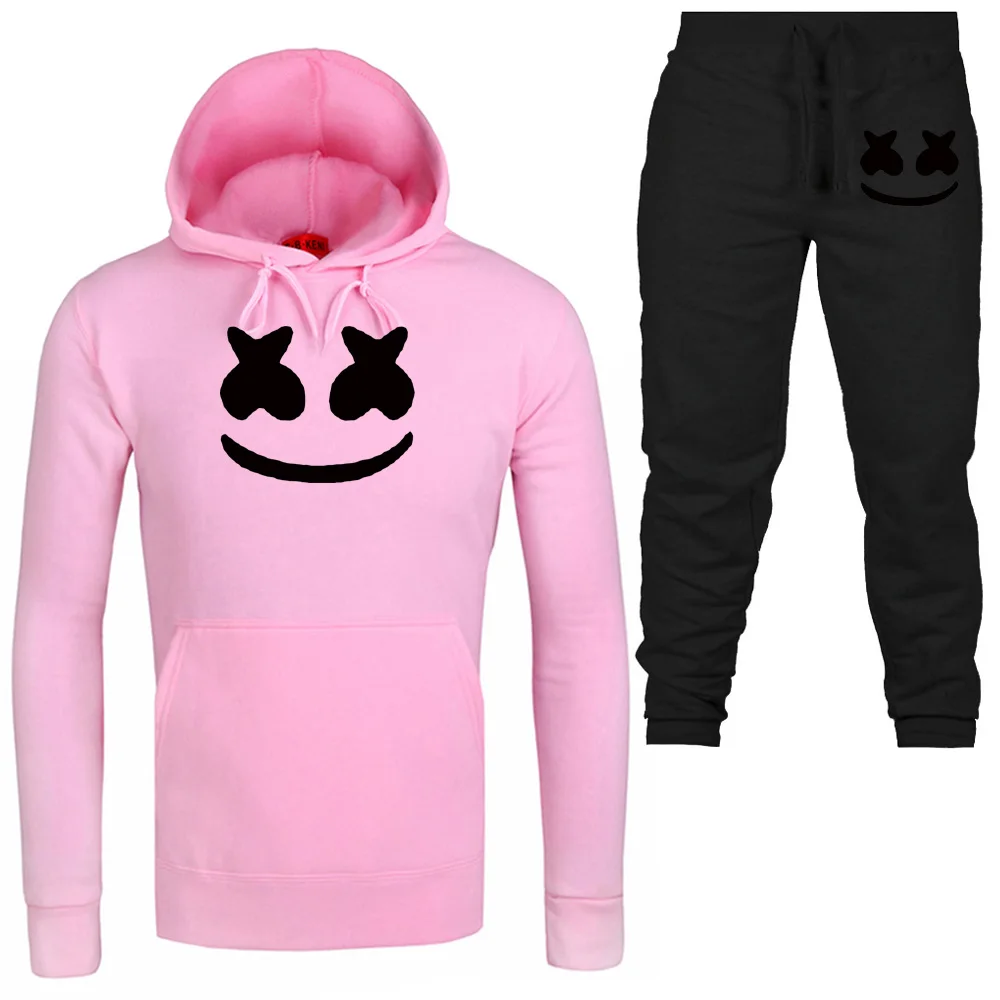 New Marshmello Smiley Face Print Hoodies Men Hip Hop Fashion Casual Streetwear Hoodie Sweatshirts Hoodied+Man Pant Brand Clothes