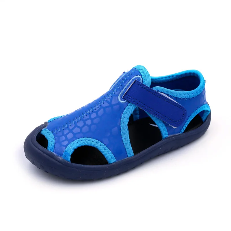 Новое поступление; удобные детские пляжные сандалии для мальчиков; модные тканевые сандалии на плоской подошве с мягкой подошвой для мальчиков; детские сандалии для девочек - Цвет: 1068 Blue