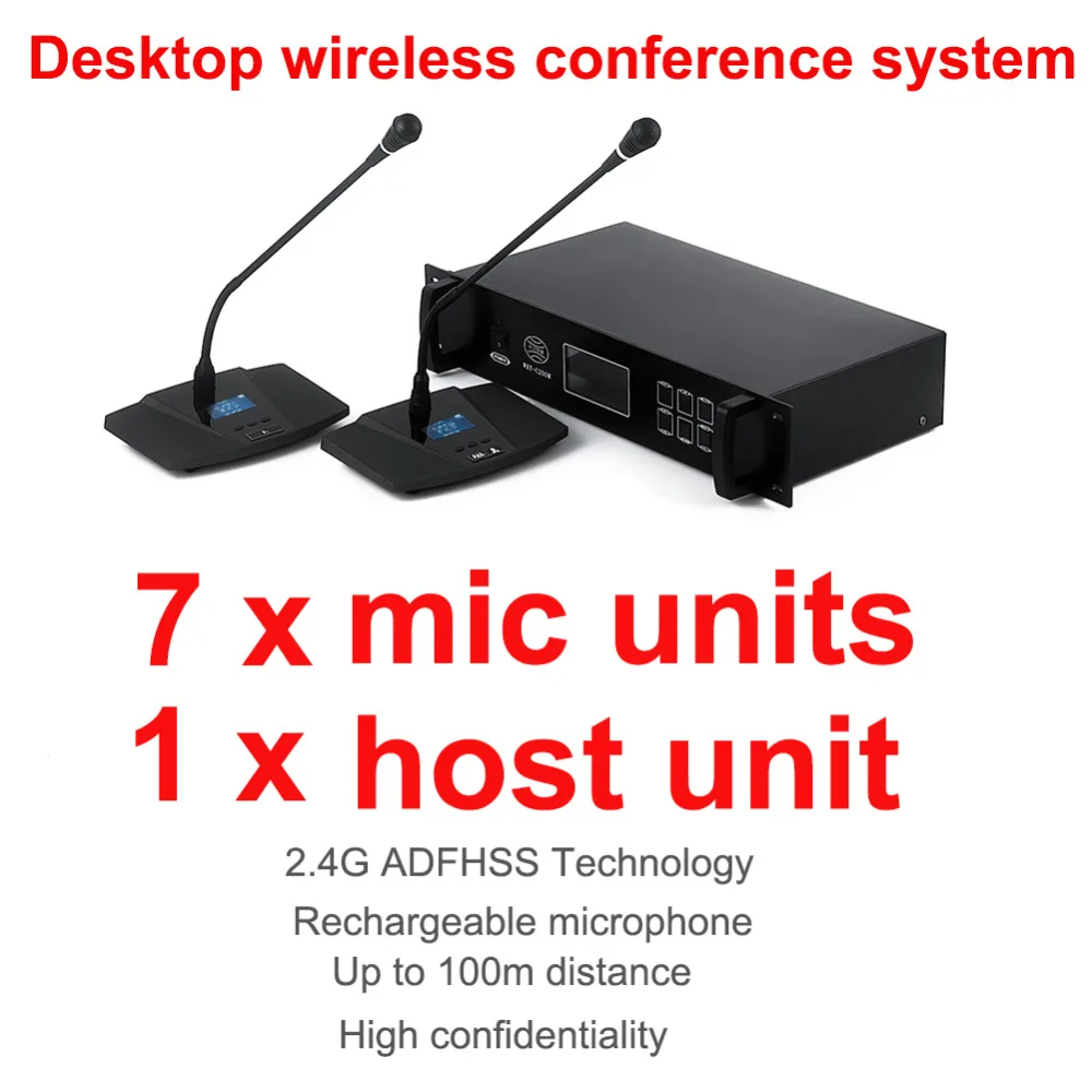 المهنية 2.4G الرقمية اللاسلكية الجدول نظام مكبر صوت للمؤتمرات يتكون من 1 المضيف وحدة ، 7 رئيس و مندوب وحدات