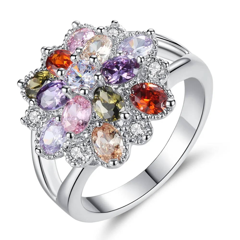 New Arrival Oval Purple Pink Olive Green Red Champagne &amp White CZ Silver Ring Size 6 7 8 9 Fashion Women Wedding Jewelry Party |