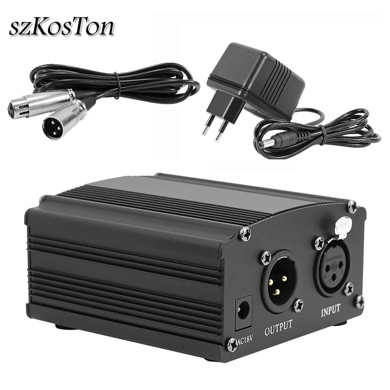 

48V Phantom Power For BM 800 Condenser microphone Recording Equipment EU Plug Mic Phantom Power and Adapter 2.5M XLR Audio Cable