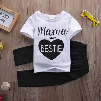 

Newborn Baby Boys Girls Mama Bestie Summer outfits Kids Casual Cotton letter T-shirt Tops Long Pants Outfit Clothes Set 0-24M