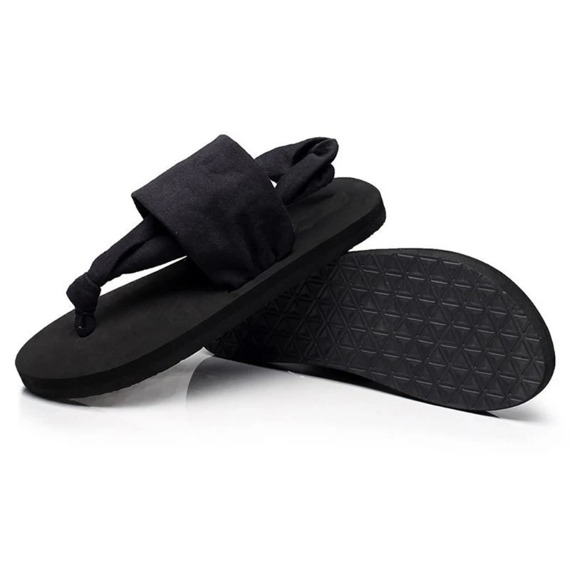 Женская обувь Шлепанцы eva подошва тканевый ремень Лето, богемный стиль пляжные сандалии - Цвет: Черный