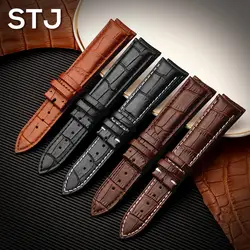 STJ бренд телячьей пояса из натуральной кожи черный ремень для часов Ремешок для часов Размеры 18 мм 19 20 21 22 24 Часы Браслет