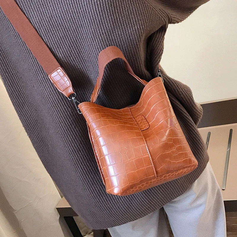 

2019 Retro Stone Pattern Pu Leather Bucket Bags For Woman Hand Bag Female Crossbody Bags Small Purses And Handbags Sac A Main