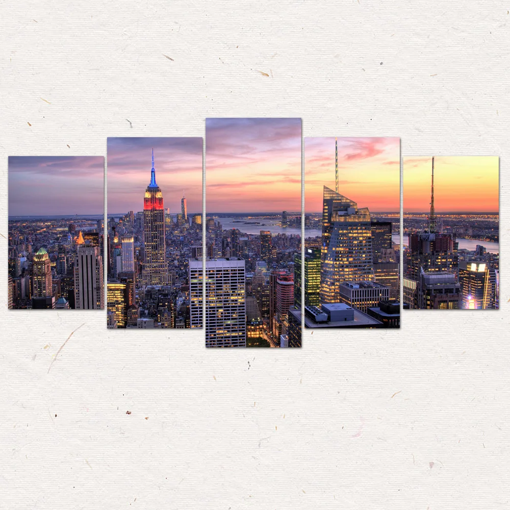5 Pcs/Set City Manhattan Wall Art Painting Canvas Printed Painting for