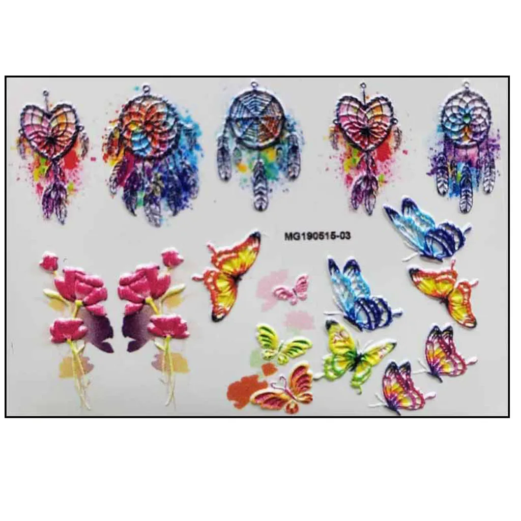 Fashion Beautiful Women Nail Art 1Pcs 6D Engraved Acrylic Nail sticker Nail Stickers Embossed Flower Water Nails Decoration