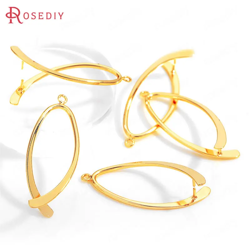 

(35824)6PCS 14x38MM 24K Gold Color Brass Oval Earring Connector Charms High Quality Diy Jewelry Findings Accessories