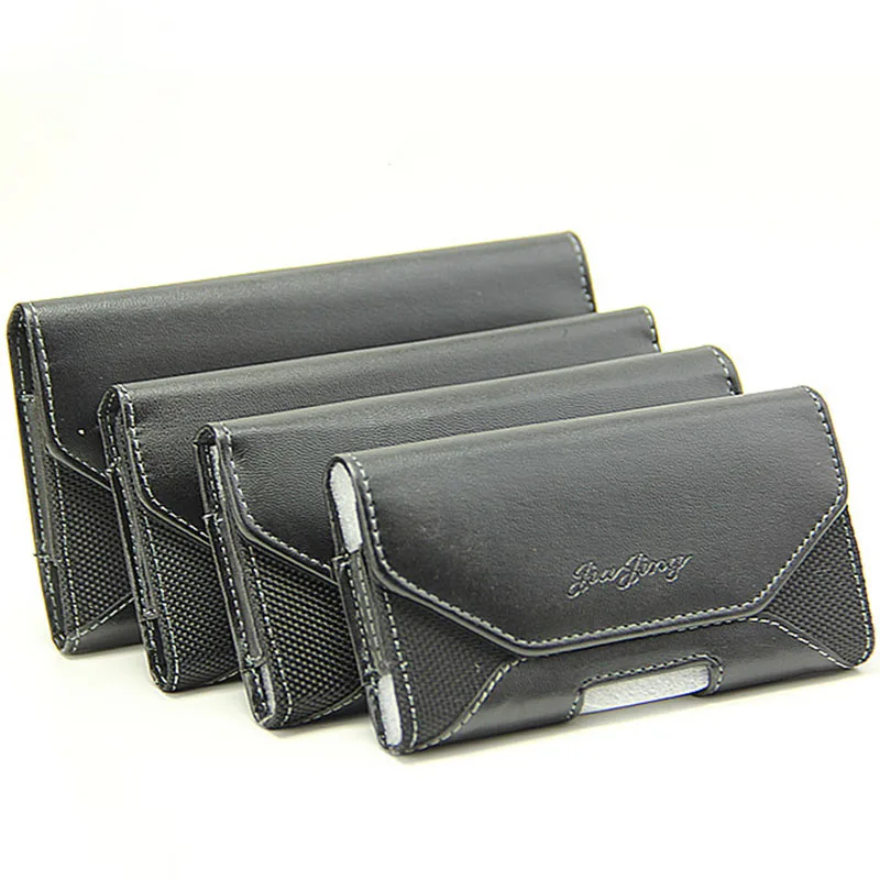 

4.0/4.7/5.0/5.5/6.0 Inch Black Universal Men Leather Mobile Phone Waist Packs Bag Hook Loop Belt Clip Anti-knock Case Cover