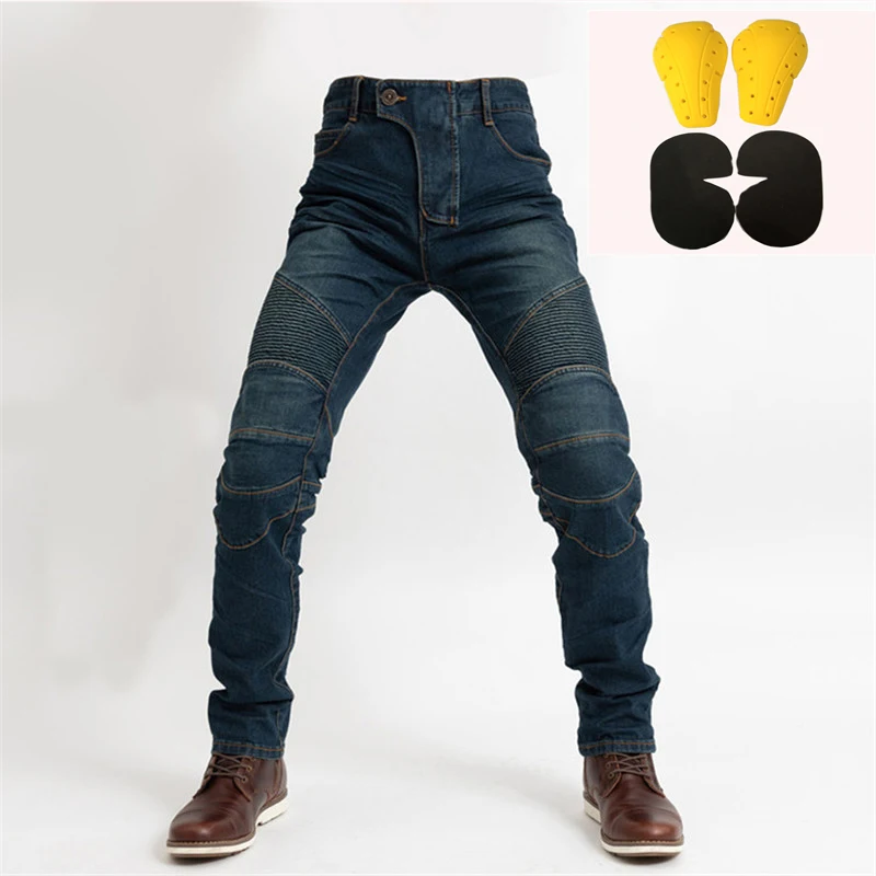 Новинка, классические мотоциклетные брюки KOMINE, мужские джинсы для мотокросса, защитное снаряжение для езды на мотоцикле, брюки для мотокросса - Цвет: with protect model 1