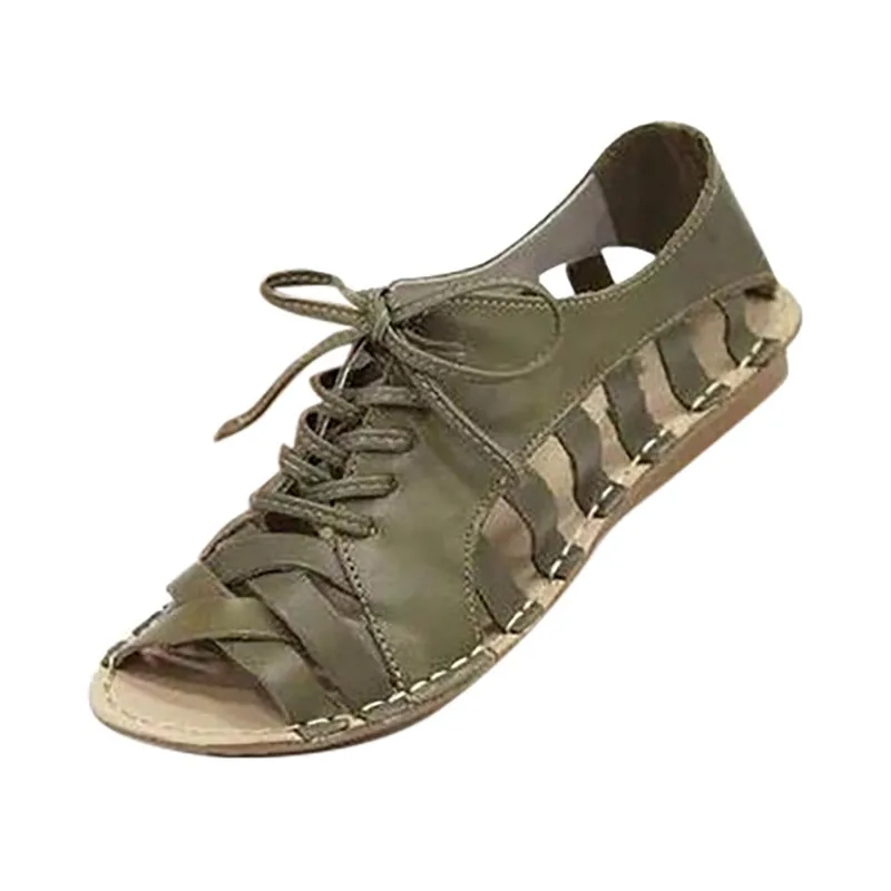 Летние женские туфли в стиле ретро; пляжные римские сандалии Для женщин на шнуровке открытые, плоские женские сандалии летние сандалии женская обувь#40