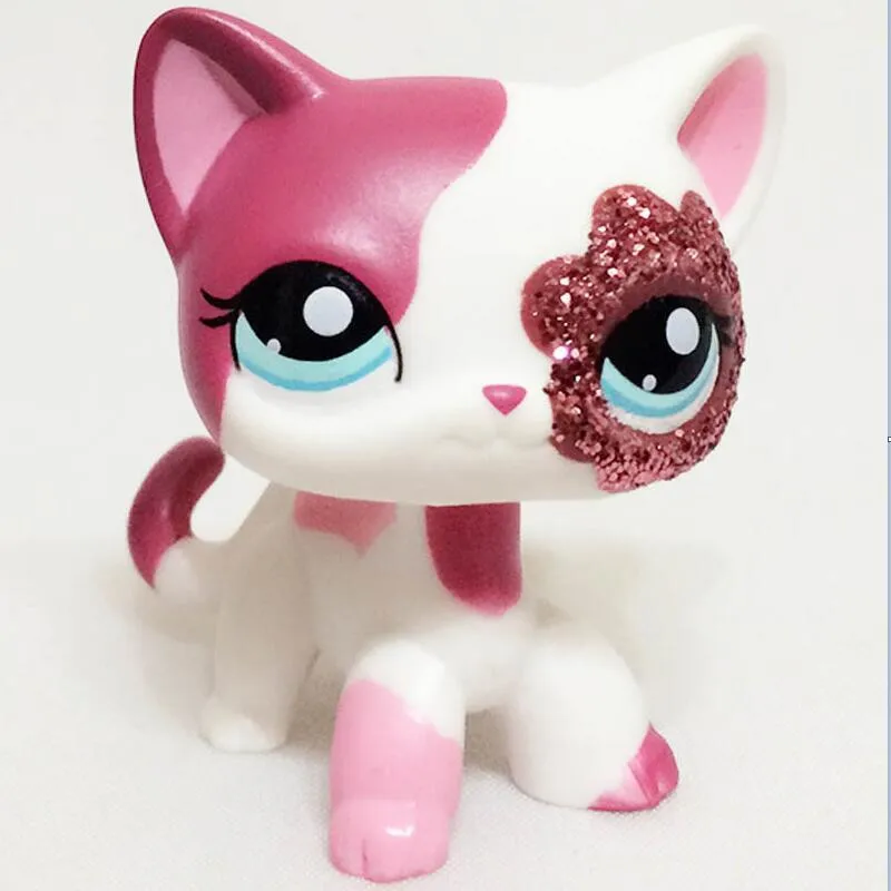 

pet shop lps toys short hair cat Sparkle Eyes Pink White Red kitty Action Figure For Kids Gift collie great dane free shipping