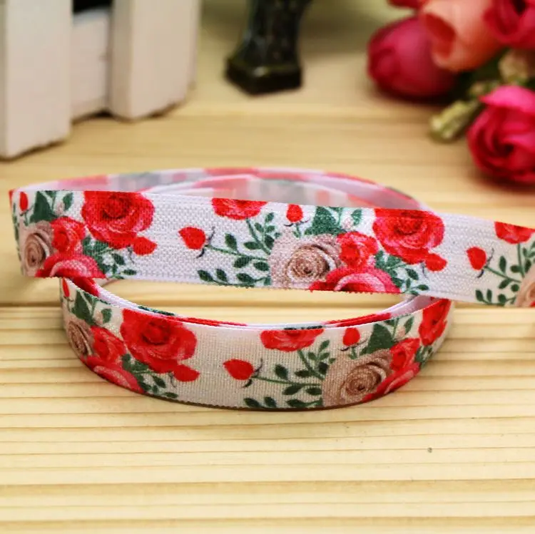 

5/8 дюйма, складная эластичная повязка на голову с принтом розы, украшение для рукоделия, оптовая продажа OEM P5715