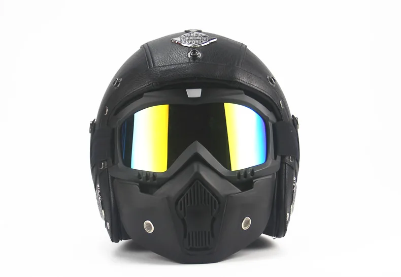 Шлем для взрослых с открытым лицом, полукожаный, мотоциклетный, rcycle, винтажный, rbike, moto cross capacete, чоппер, черный