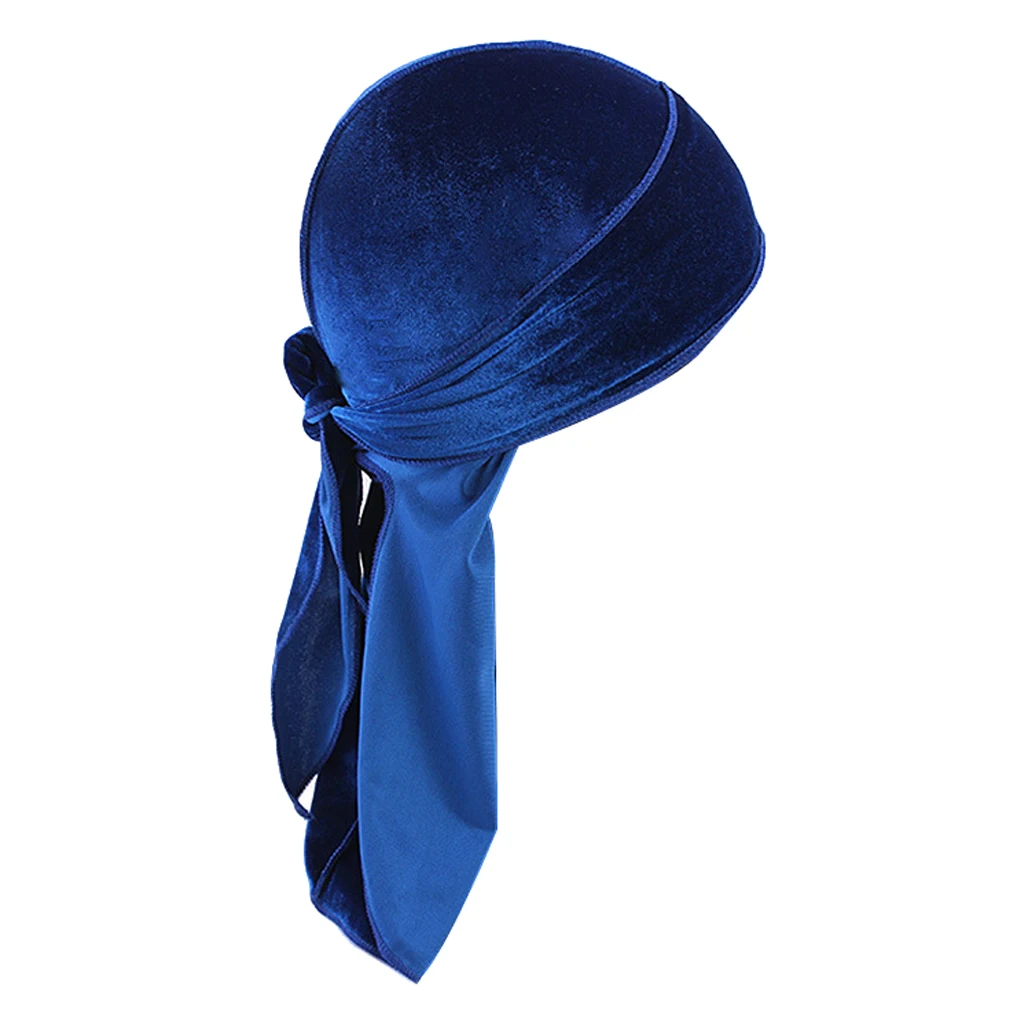 Women Men Long Tail Plain Velvet Bandana Turban Hat Durag Headwear Pirate Cap Head Wraps