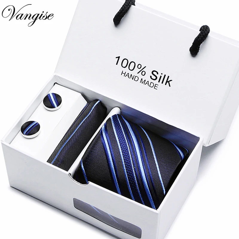  7.5cm Mens Ties New Man striped Neckties Corbatas Gravata Jacquard Tie Handkerchief&Cufflinks Set T