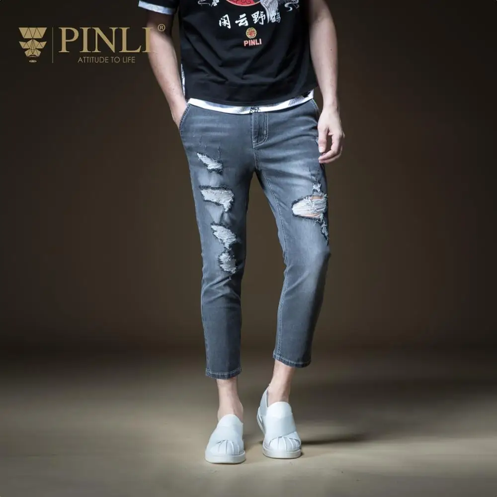 

2019 Hot Sale Jeans Men Pinli Product Made Summer Men's Cultivate Morality Hole Feet Nine Minutes Of Pants Cowboy B192516553