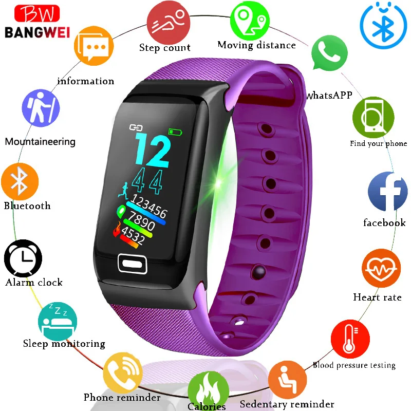 

BANGWEI Smart Sport Watch IP67 Waterproof Fitness Watch For Android ios System Heart Rate Sphygmomanometer Pedometer Watch+Box