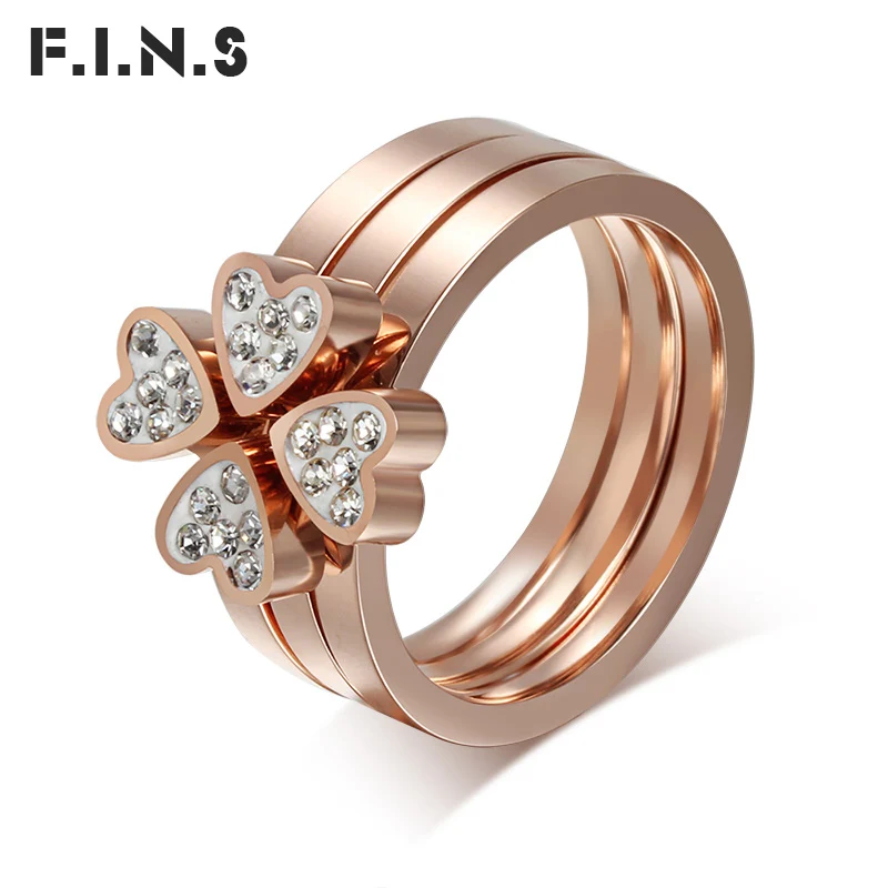 

F.I.N.S Detachable Stainless Steel Rings For Women Rose Gold Color Heart Flower Korean Fashion Wedding Ring Women's Decoration