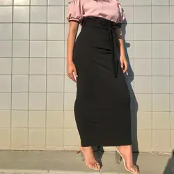Женская Повседневная юбка мусульманская Высокая талия длинная облегающая юбка-карандаш черные белые Стрейчевые тонкие офисные женские