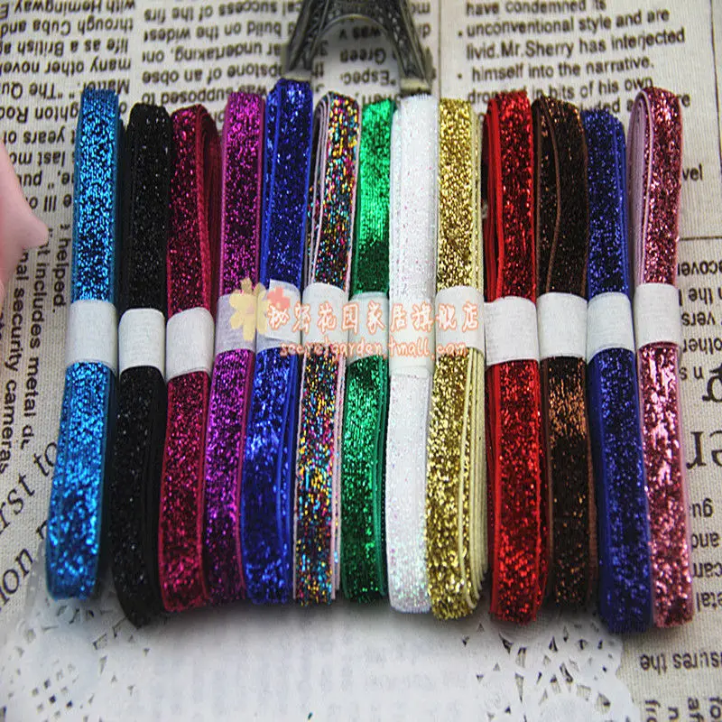 Hot 5yards 3/8 "10mm Sparkle Glitter Velvet Ribbon Headband Clips Bow
