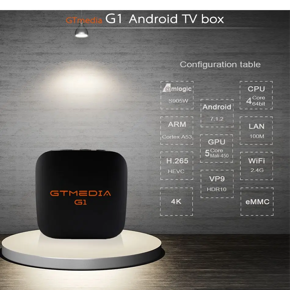 GTMEDIA G1 Android 7.1.2Smart ТВ со встроенным WI-FI поддержка gtplayer IPTV Set-Top BOX 4K 3D H.265 media player PK H96 X96 ТВ коробка