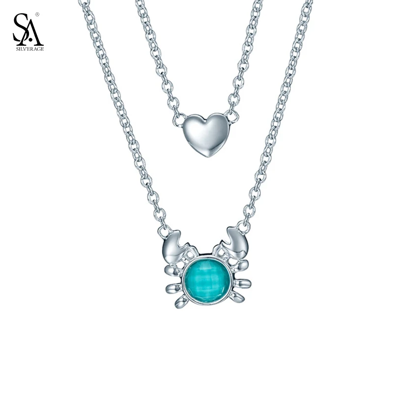 SA SILVERAGE 925 Silver Necklace Pendant Blue Stone Crab Love Pure Silver Necklace 2018 Women Accessory SA SILVERAGE 925 Silver Necklace Pendant Blue Stone Crab Love Pure Silver Necklace 2018 Women Accessory
