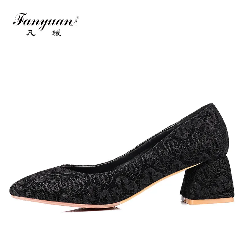 

Fanyuan Fashion Solid Embroider High heels Elegant Pointed Toe Casual shoes Spring/Autumn Slip-On Shallow pumps women shoes