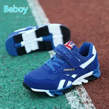 Practical PU Kids Sneakers Boys Sport Shoes Breathable Mesh Kids Shoes Flat Strap Light Weight Running