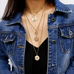 Multi-layer Coin Charm Retro Queen Head Pendant Long Necklace Fashion Female Necklaces Punk Jewelry Multi-layer Coin Charm Retro Queen Head Pendant Long Necklace Fashion Female Necklaces Punk Jewelry
